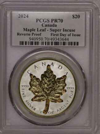 2024 Silver $20 Super Incuse Maple Leaf Rev PR70 PCGS