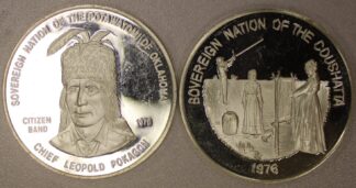 AUCTION-   1976 Two Native American Silver Rounds 50 Total Grams of .999 Silver