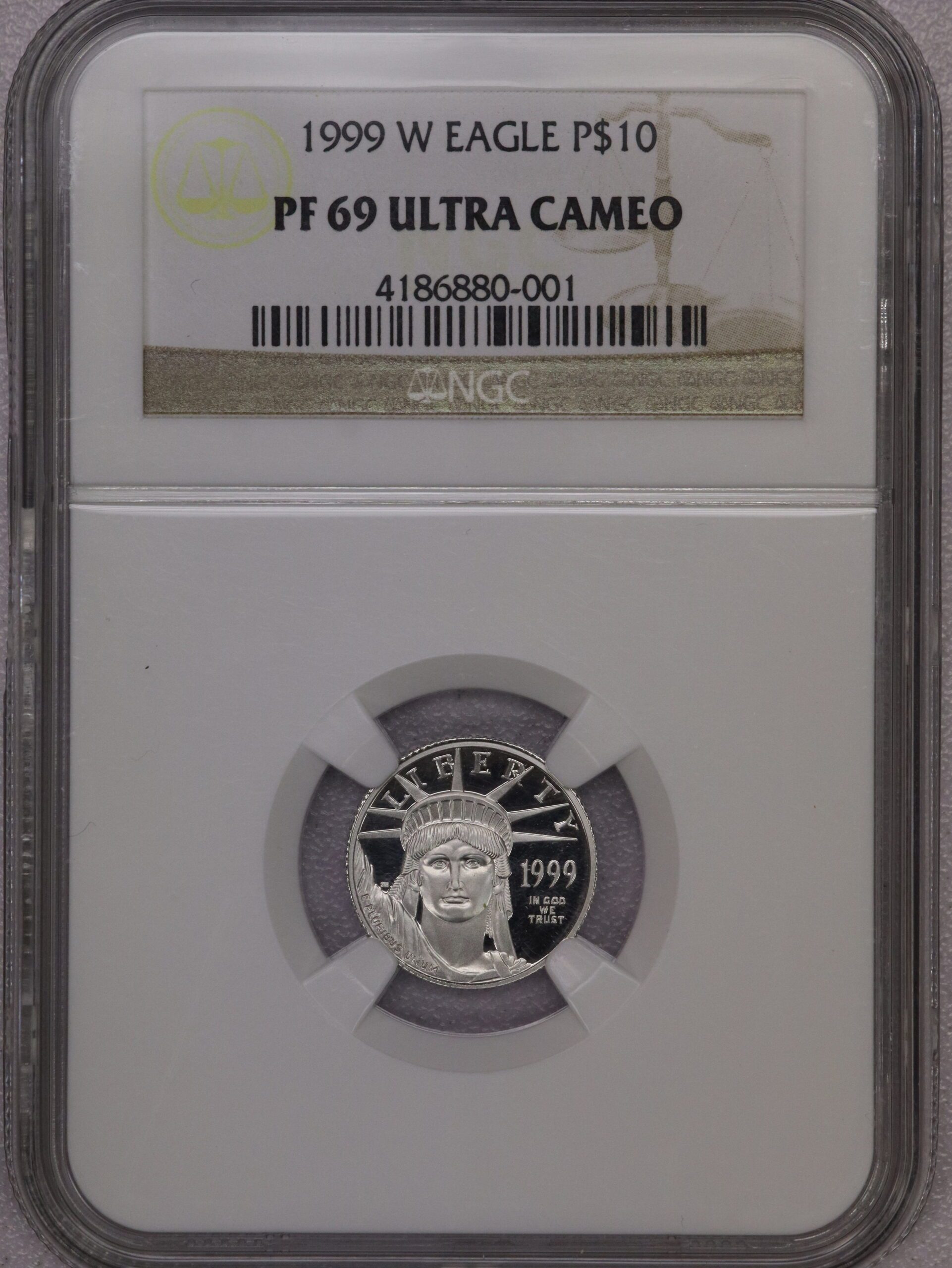 1999 W 1/10th $10 Platinum Eagle PF69 NGC