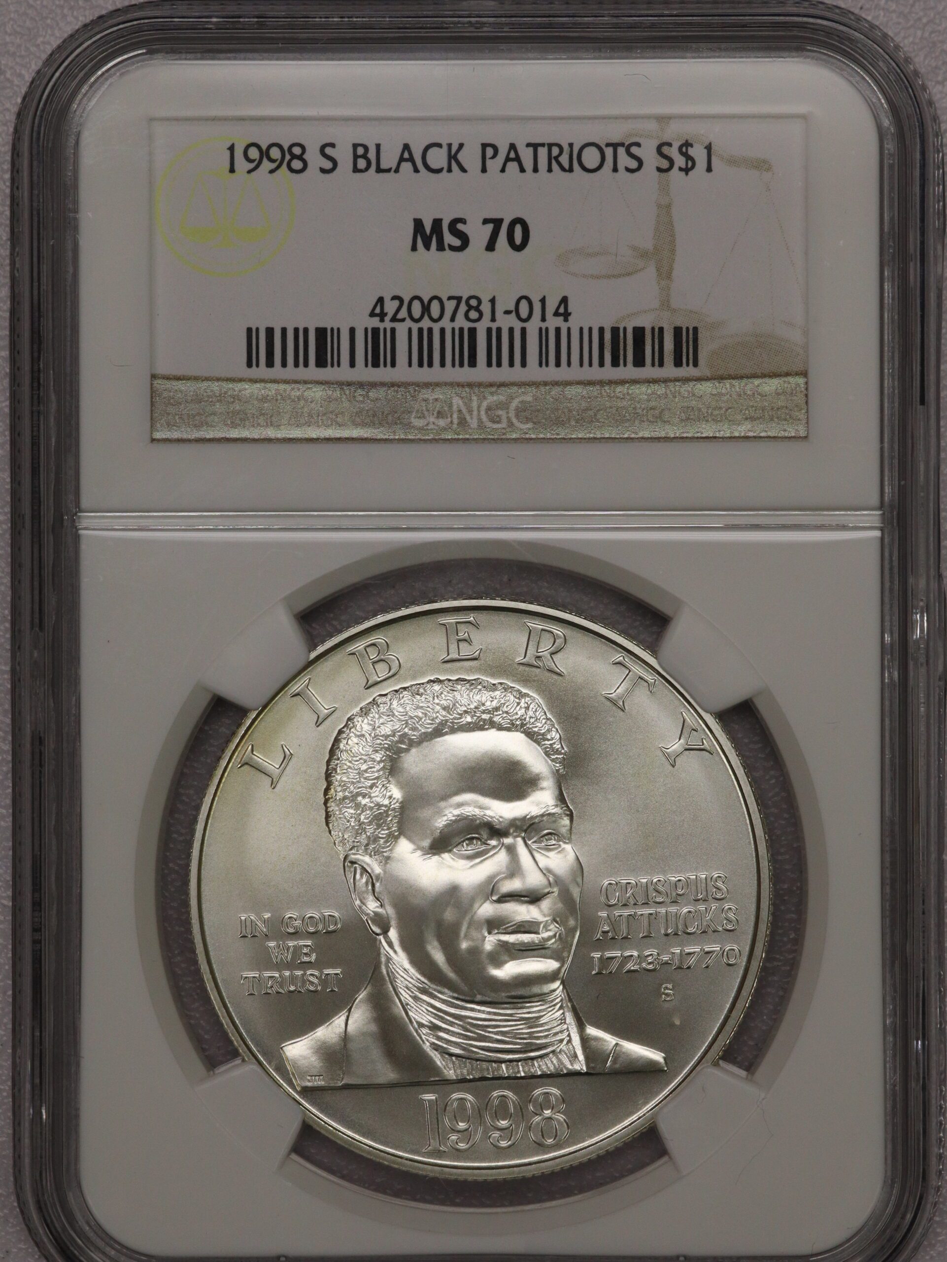 1998 S $1 Dollar 90% Silver Black Patriots MS70 NGC