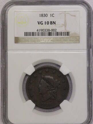 1830 Large Cent NGC VG10 BN