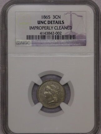 Auction-1865 3 Cent NGC Unc Details Improperly Cleaned