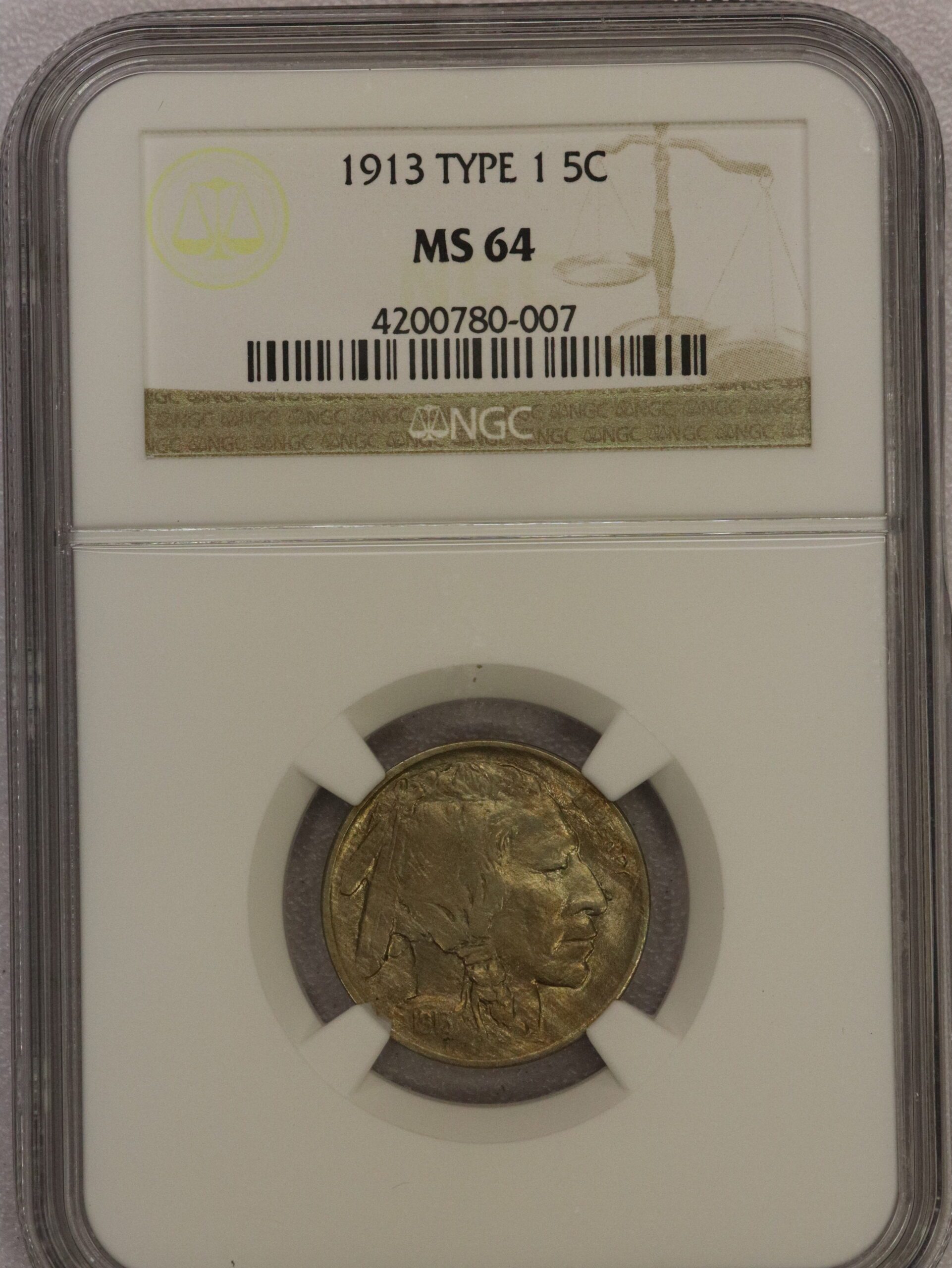 1913 Type 1 Buffalo Nickel NGC MS64