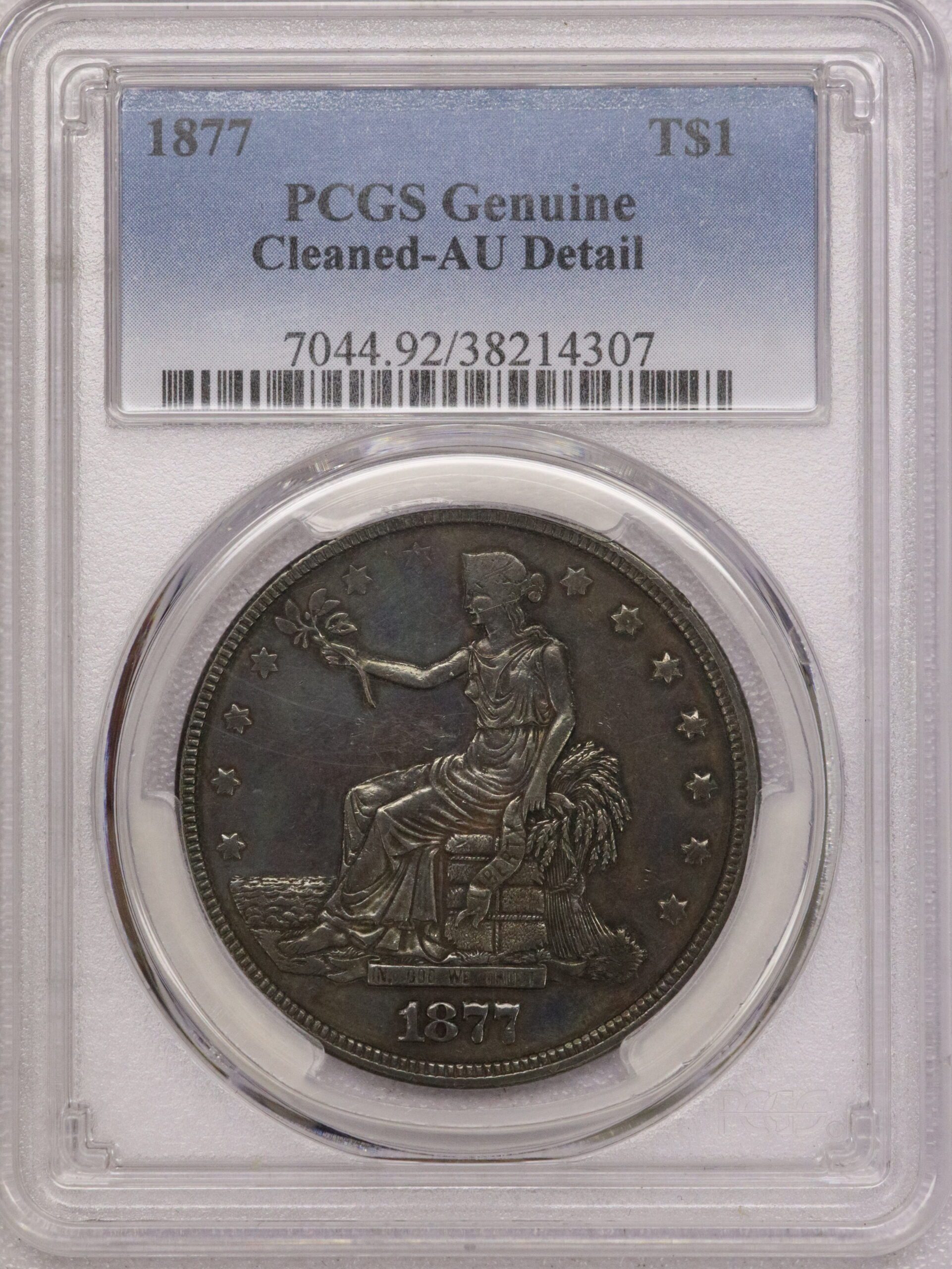 1877 Trade Dollar PCGS AU Detail Cleaned