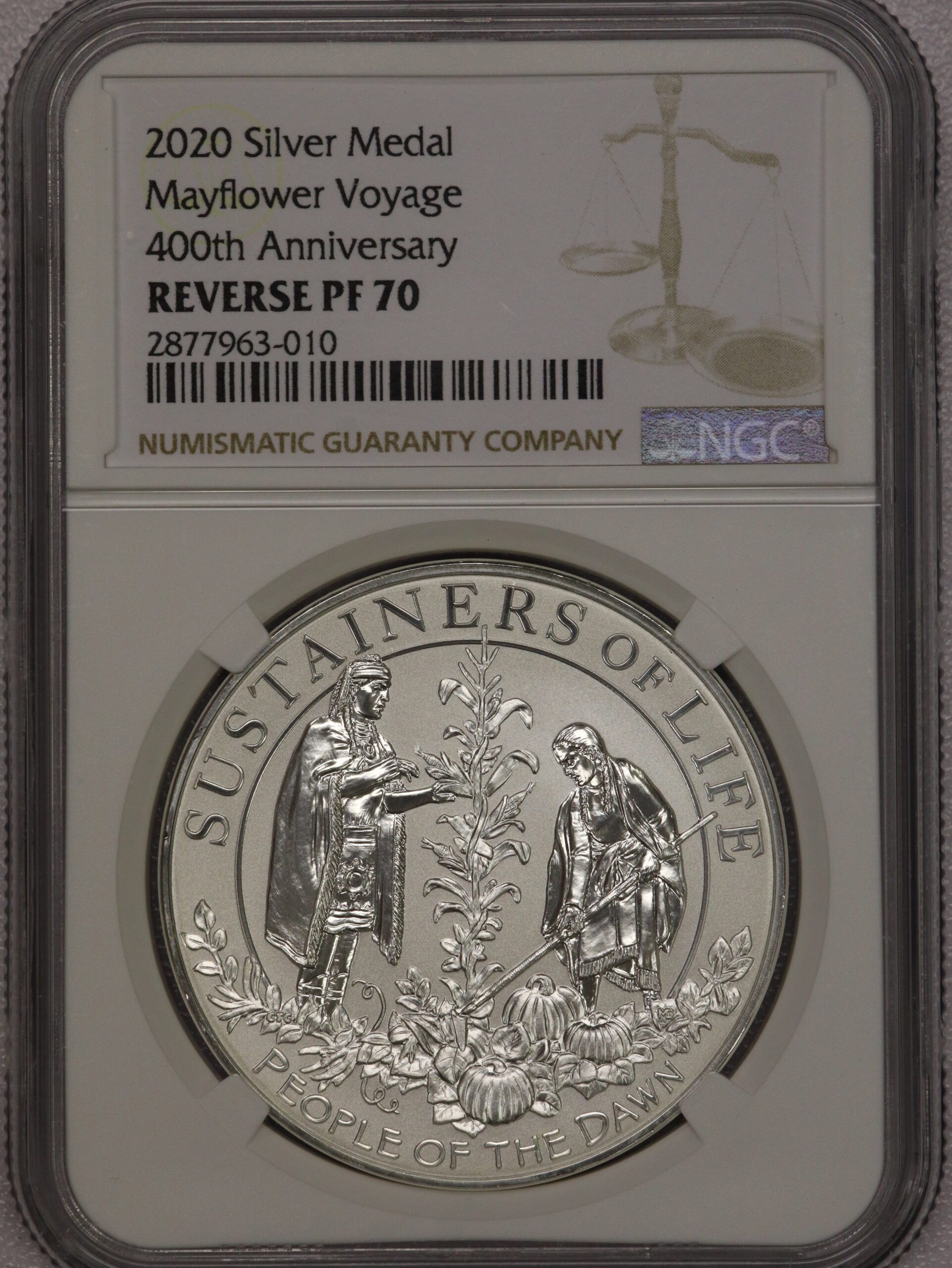 2020 Silver Medal Mayflower Voyage 400th Anniv NGC Reverse PF70
