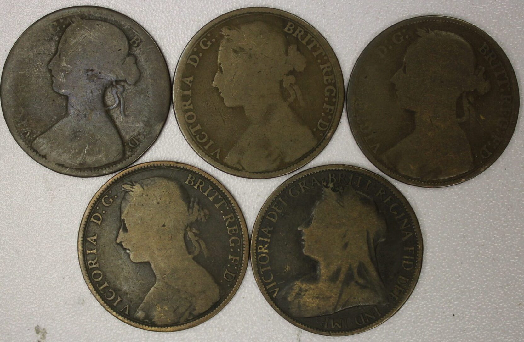 1860-1901 Great Britain Victoria Large Pennies Five Different Dates