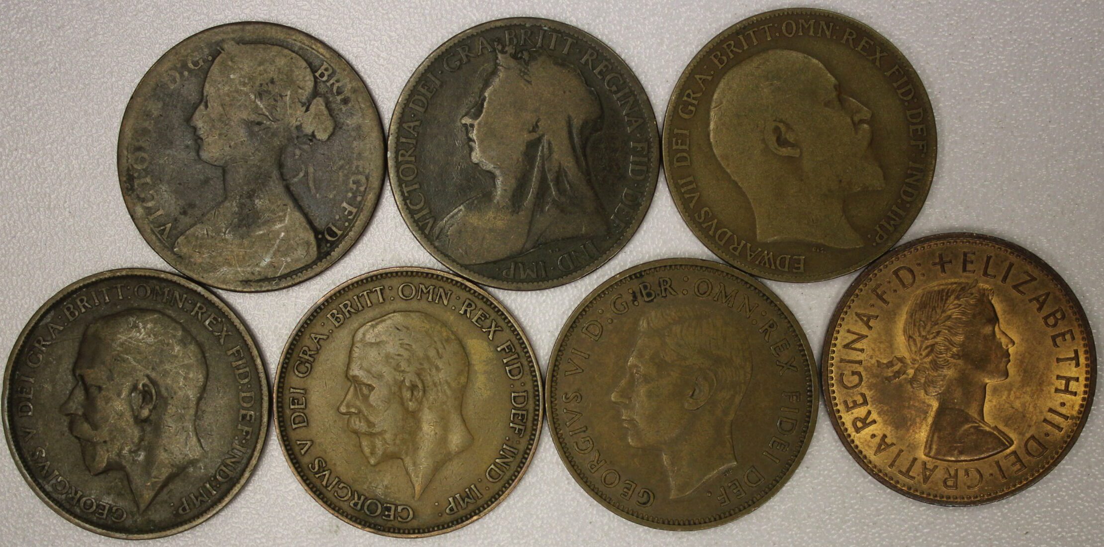 1860-1967 Great Britain Large Copper Pennies 7 Different Types