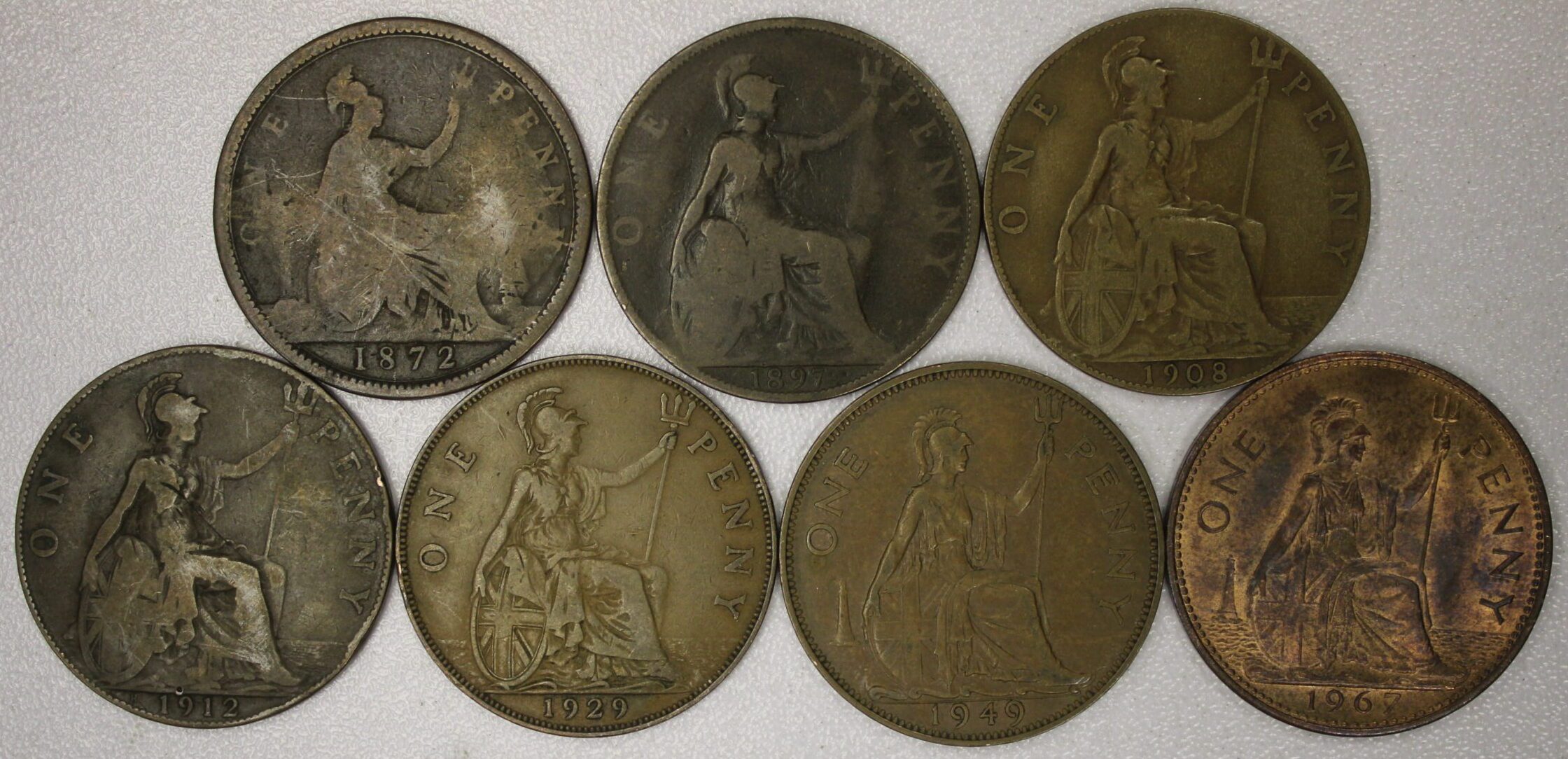 1860-1967 Great Britain Large Copper Pennies 7 Different Types - Image 2