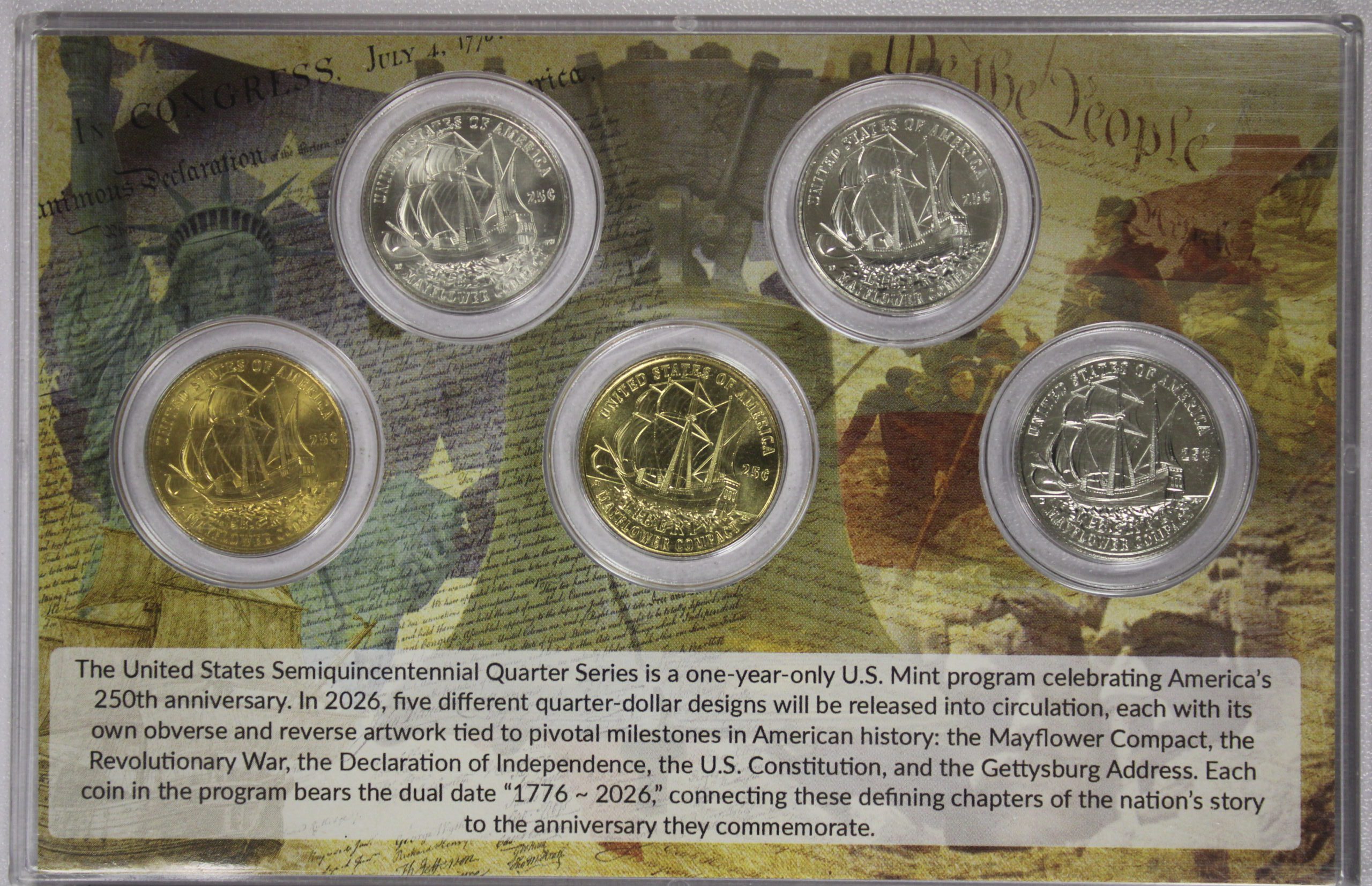 AUCTION- 1776-2026 Semiquincentennial Mayflower 5 Quarter Set - Image 2
