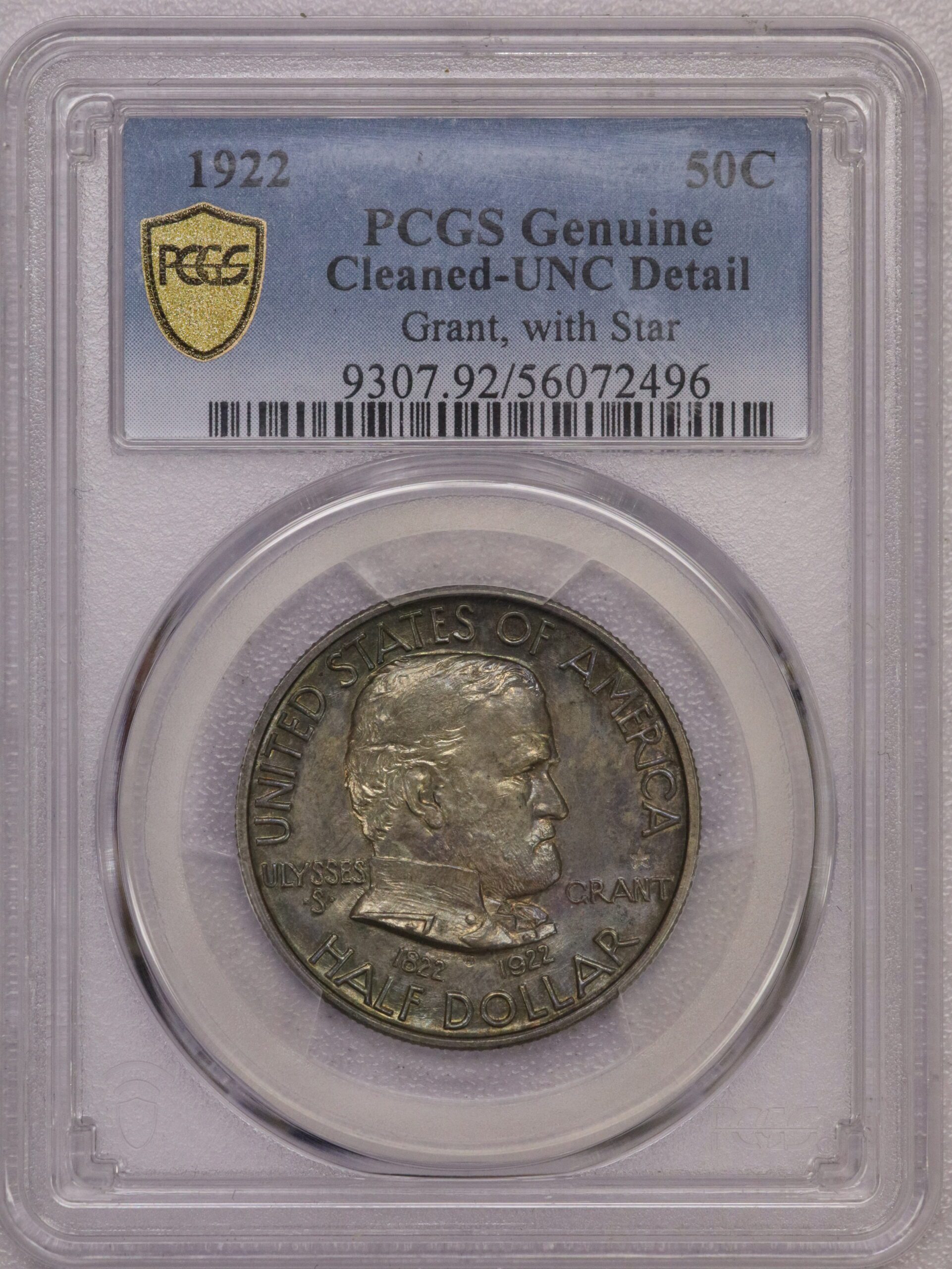 1922 Grant Commemorative Half Dollar With Star PCGS Cleaned UNC Details