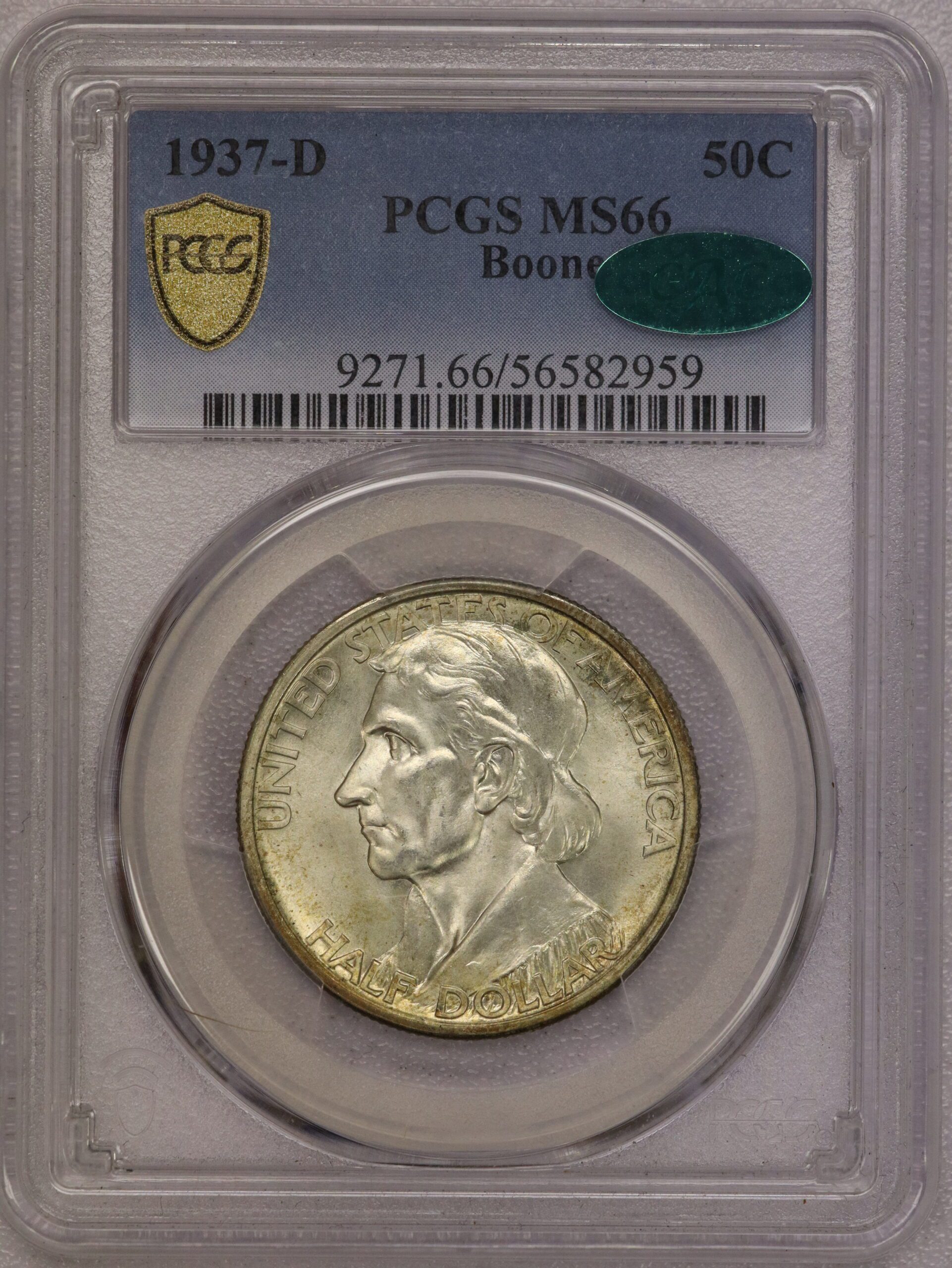 1937-D Boone Commemorative Half Dollar PCGS MS66 CAC