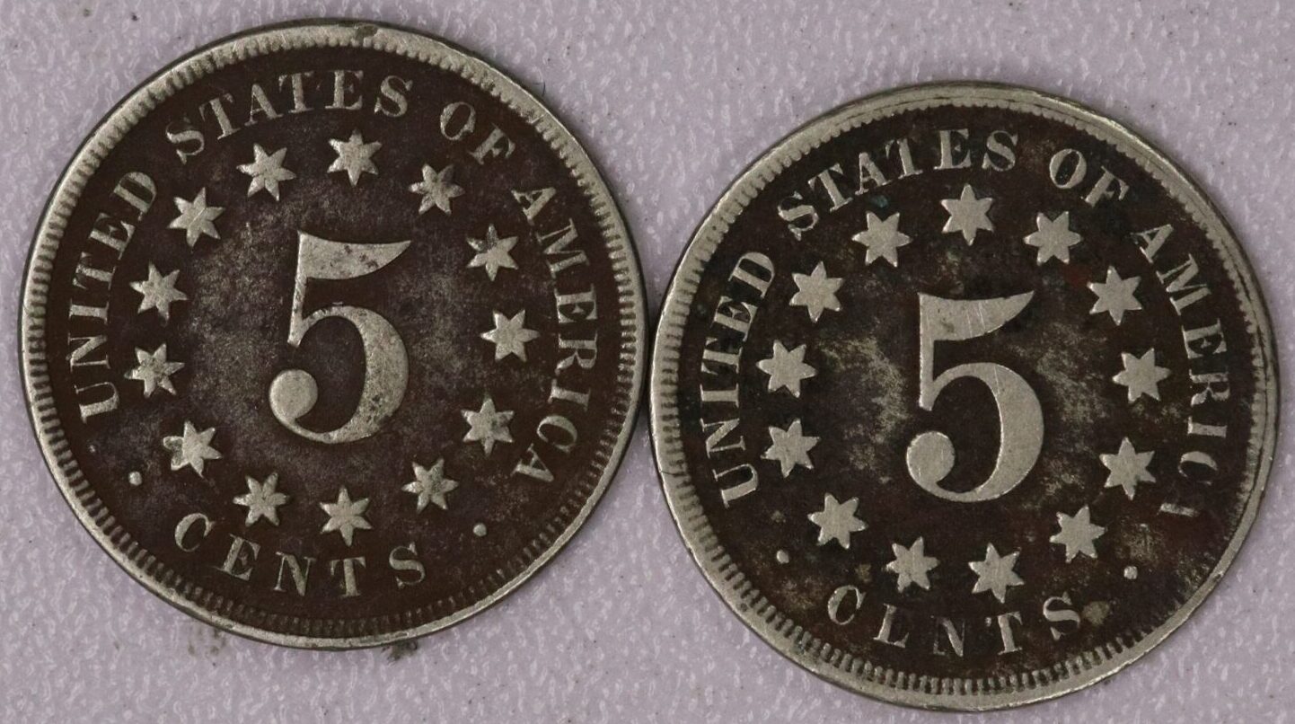 AUCTION- 1867 Shield Nickels (two of them) with Environmental Damage - Image 2