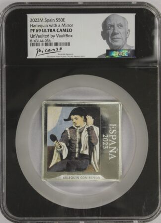 2023 M Spain 50 Euro Harlequin with a Mirror NGC PF69 Ultra Cameo (4.76 Oz .999 Silver)