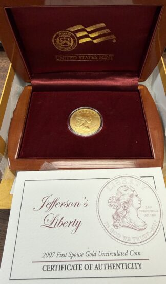 2007 First Spouse 1/2 OZ Gold UNC Coin - Jefferson's Liberty - OGP