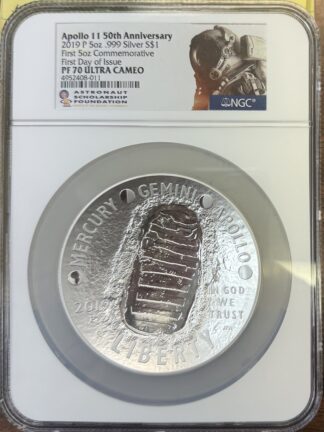 2019 Apollo 11 50th Anniversary Comm 5 oz Silver PF70 First Day Issue