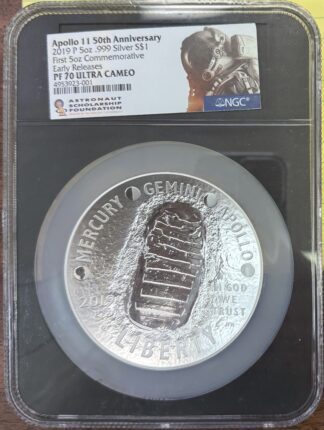 2019 Apollo 11 50th Anniversary Comm 5 oz Silver PF70 First Day Issue