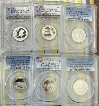 6 Graded Silver Quarter Lot 2014 & 2015 S- PR70 PCGS
