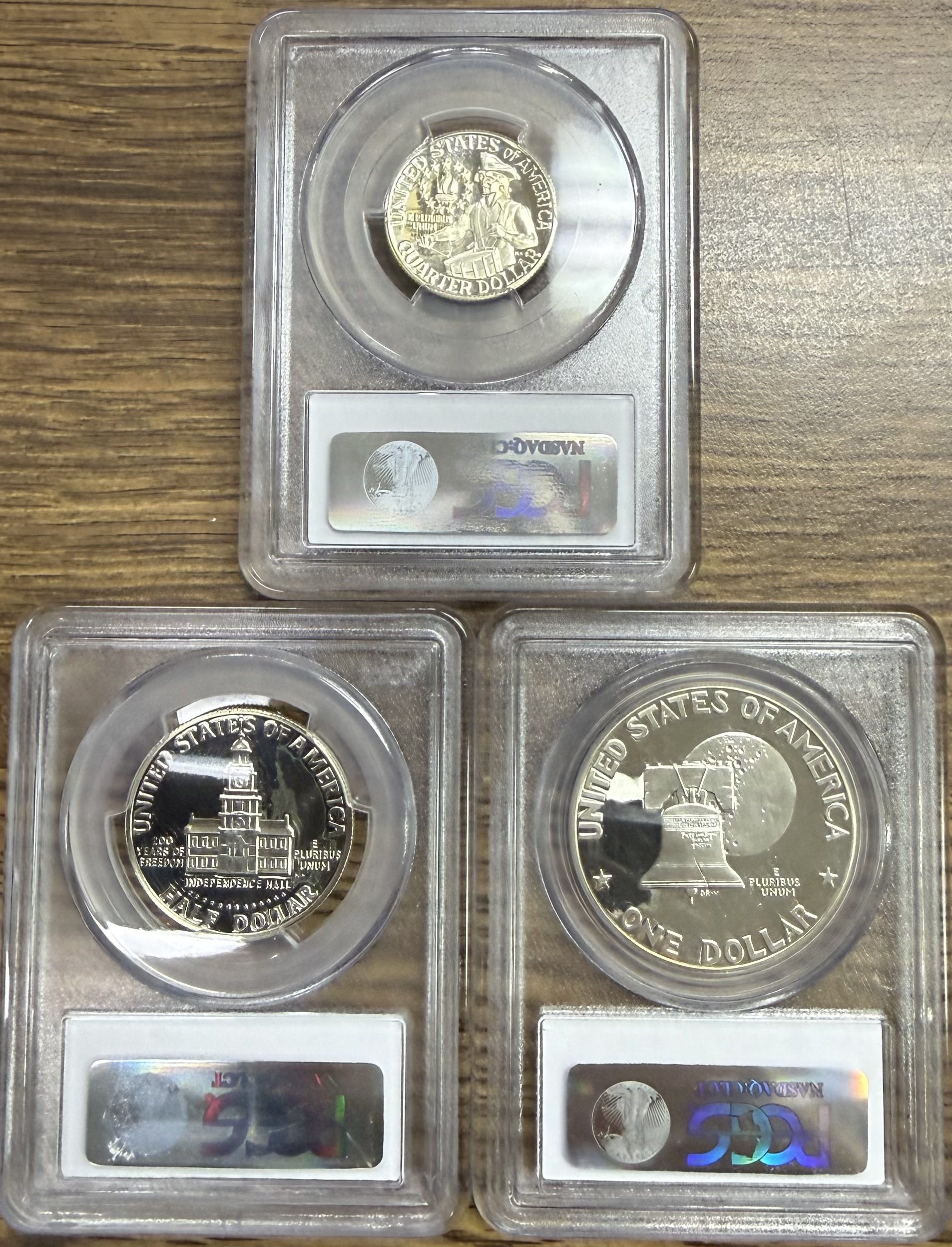 1976 S SILVER Set 3 Coins Eisenhower Dollar - Kennedy Half - Quarter All PCGS PR69 DCAM - Image 2