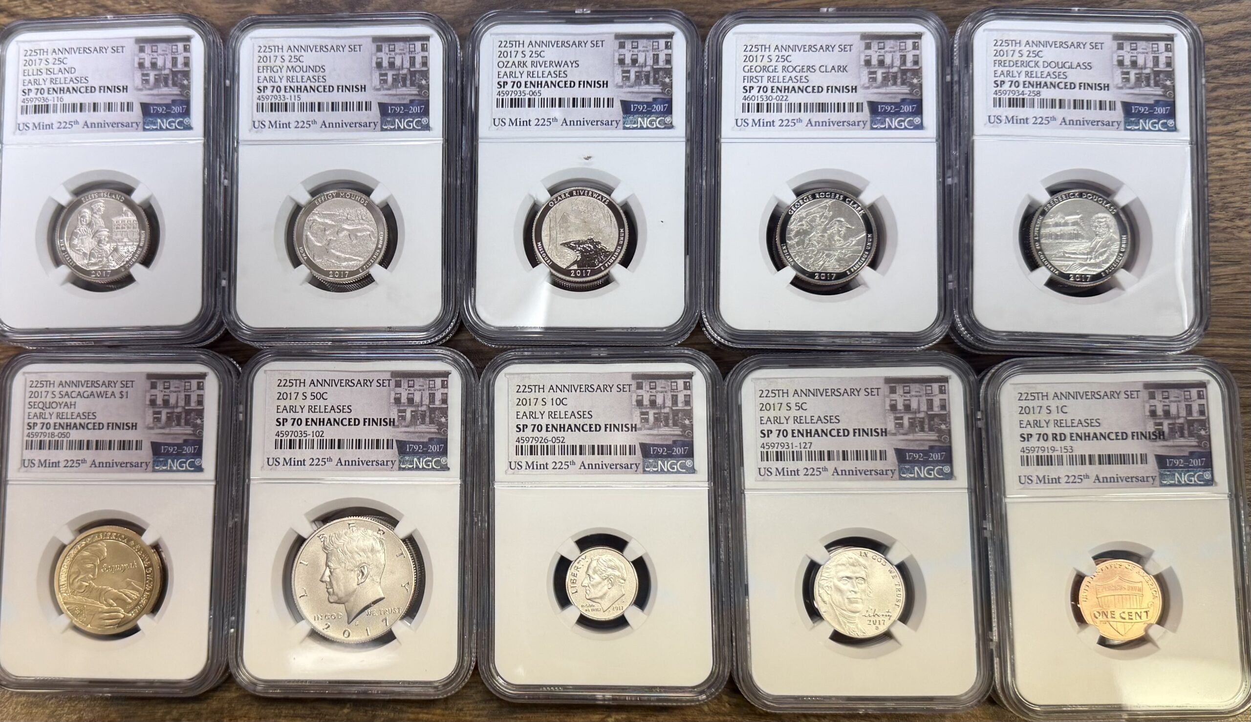 2017-S U.S. Mint NGC SP70 Enhanced Finish 225th Anniversary 10 Coin Set - Ye Ole Mint Label