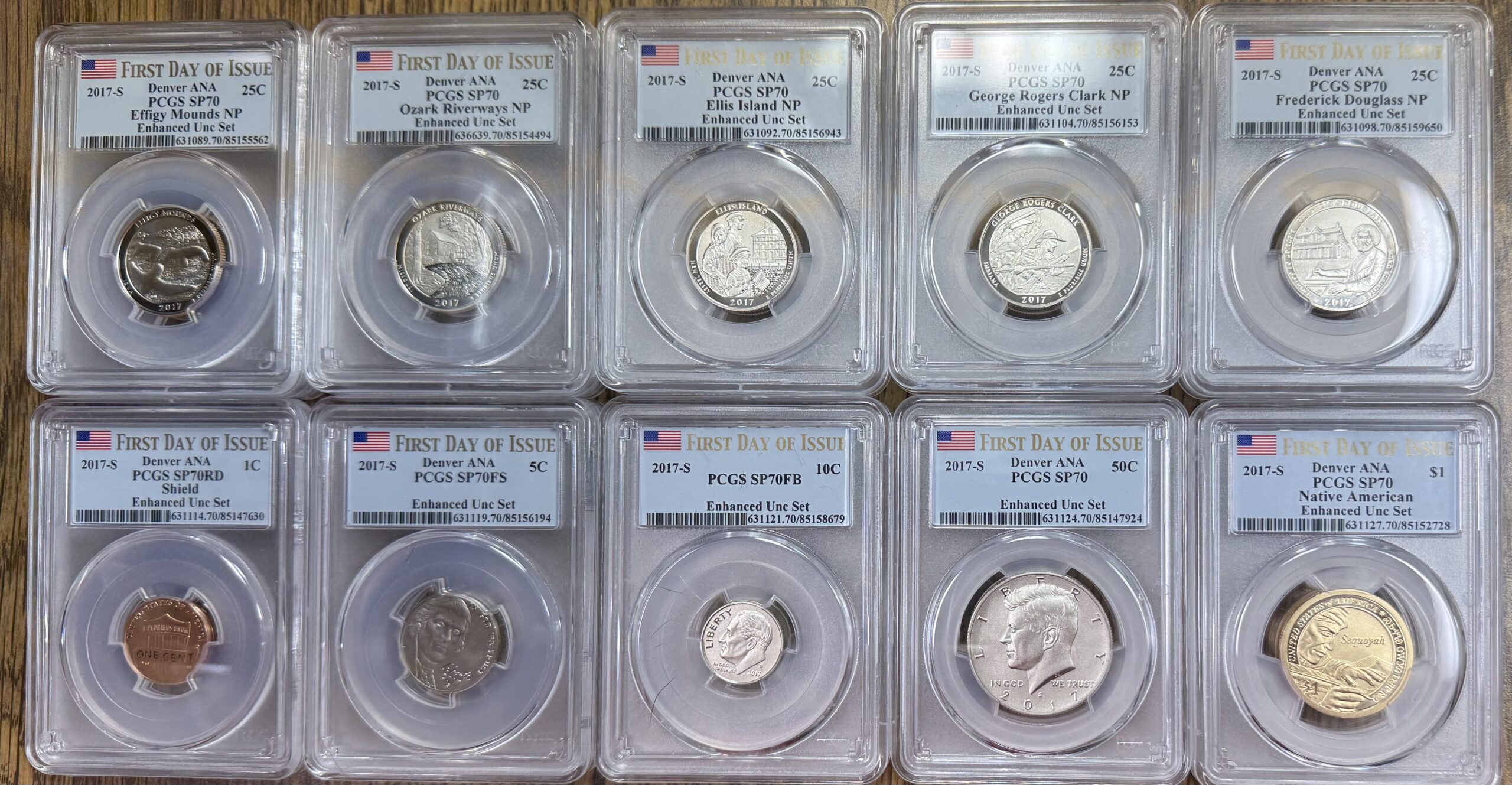 2017-S U.S. Mint SP70 Enhanced Finish 225th Anniversary 10 Coin Set PCGS