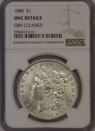 AUCTION-   1880 Morgan Dollar NGC Unc. Details Obv. Cleaned