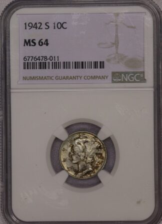 AUCTION- 1942-S Mercury Dime NGC MS64
