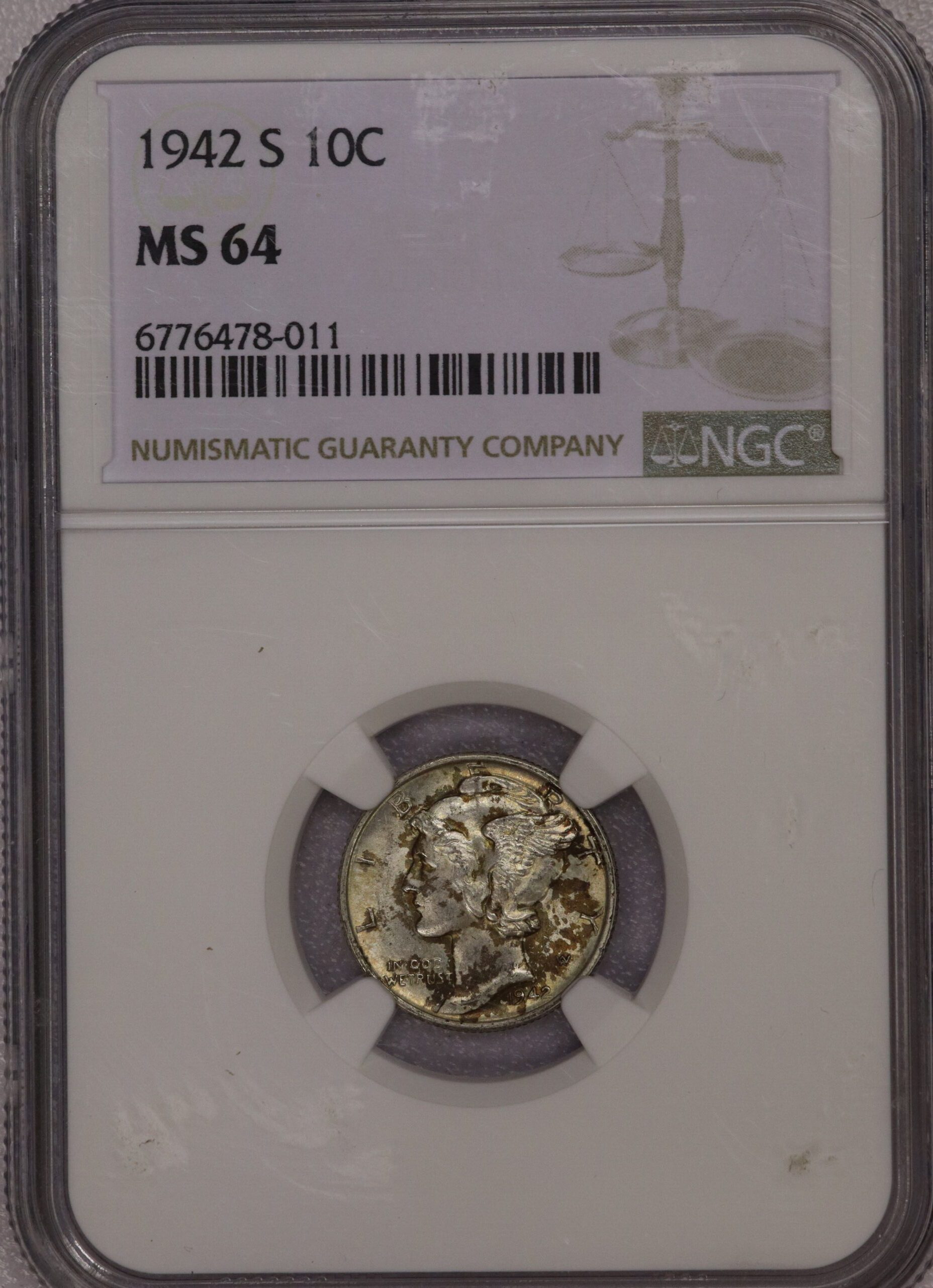 AUCTION- 1942-S Mercury Dime NGC MS64