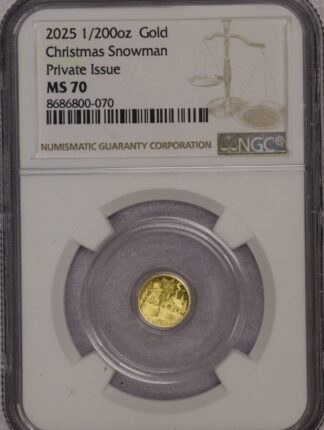 AUCTION- 2025 1/200th oz Gold Private Issue Christmas Snowman NGC MS70