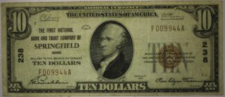 1929 National Currency Ten Dollars First National Bank and Trust Company of Springfield Ohio Charter #238 Fine