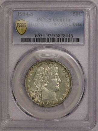 1914-S Barber Half Dollar PCGS Harshly Cleaned UNC Detail