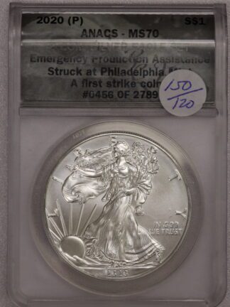 2020-P American Silver Eagle ANACS MS70 Emergency Production First Strike