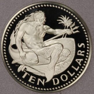 1975 Barbados Proof Ten Dollars Large Silver Crown
