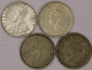 1912, 1942, 1943 & 1944 British India One Rupee Silver Coins