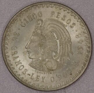 1948 Mexico Five Pesos 90% Silver Coin