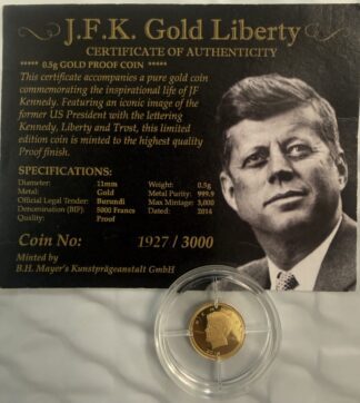 2014 Republic of Burundi 5000 Francs 0.5 Gram Gold JFK Gold Liberty