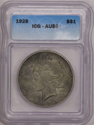 1928 Peace Dollar ICG AU 50 Below Grey Sheet