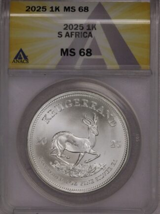 AUCTION-  2025 South Africa Silver Krugerrand ANACS MS68