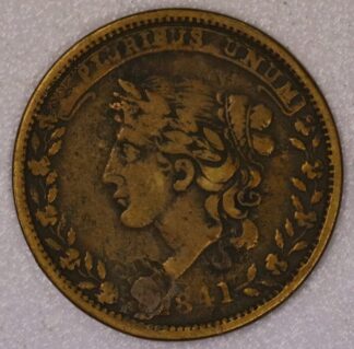AUCTION-   1841 Hard Times Token Millions for Defense Not one Cent for Tribute (Holed & Plugged)