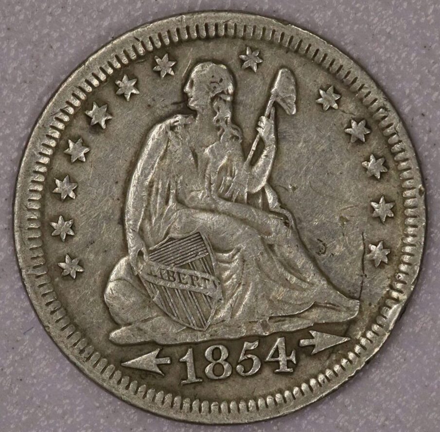 AUCTION- 1854 With Arrows Seated Liberty Quarter Circulated