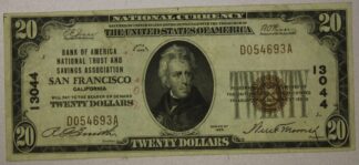 AUCTION- 1929 National Currency $20 Bank of America National Trust & Savings Association San Francisco Charter # 13044