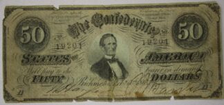 1864 Richmond Virginia $50 Confederate Note Torn & Taped
