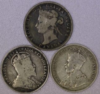 AUCTION-   1881-H, 1902 & 1919 Canadian Quarters All Different Types & All .925 Silver
