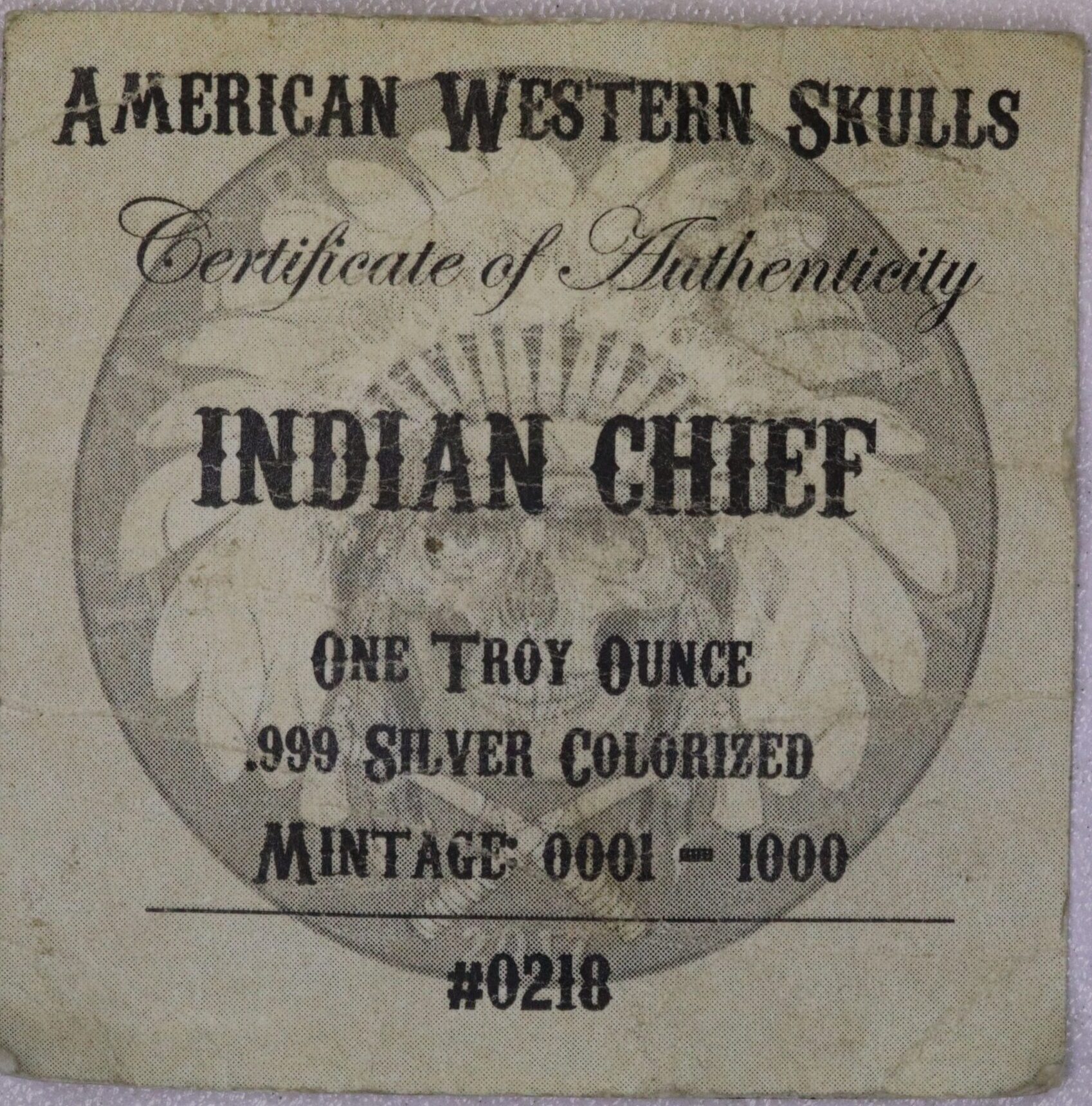 AUCTION- 2017 Indian Chief American Western Skulls One Troy Ounce .999 Silver - Image 3