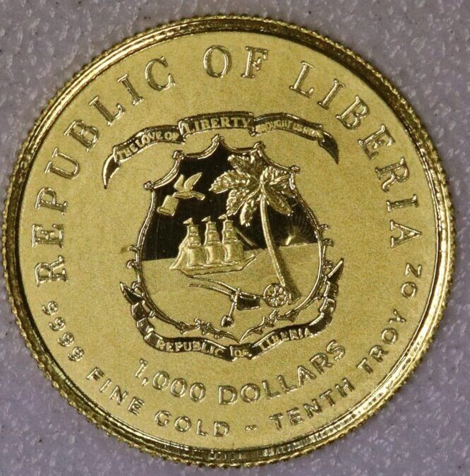 AUCTION- 2024 Liberia 1000 Dollars 1/10 Ounce Gold Coin - Image 2