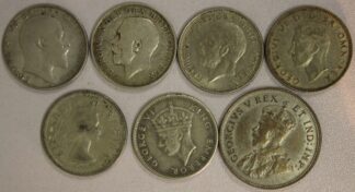 1906-1954 Shillings 4 British, 1 Fiji, 1 South Africa & 1 East Africa All Silver