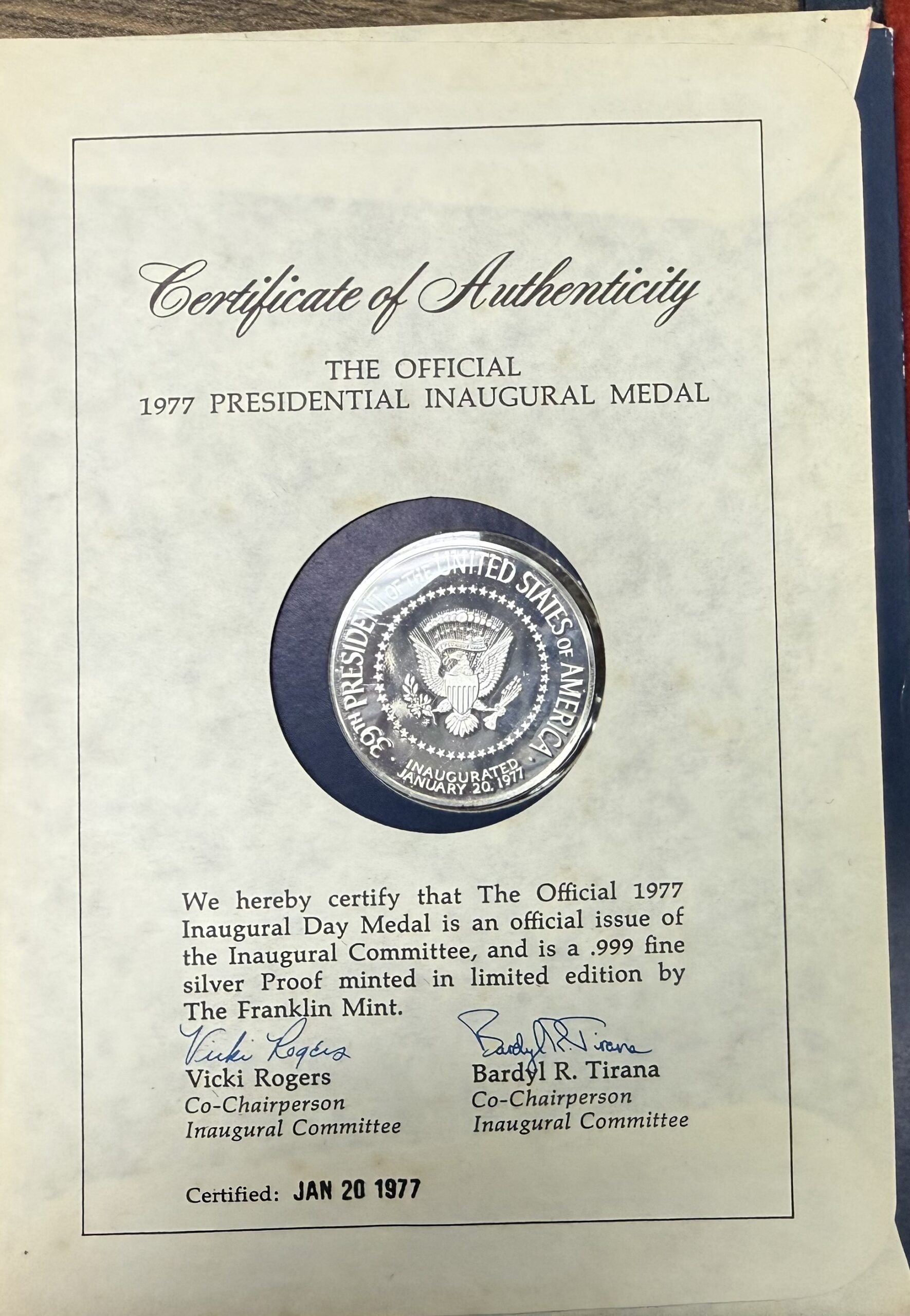 Auction - 1977 Jimmy Carter Inaugural Day Medallic / Postal Commemorative .999 Silver - Image 2
