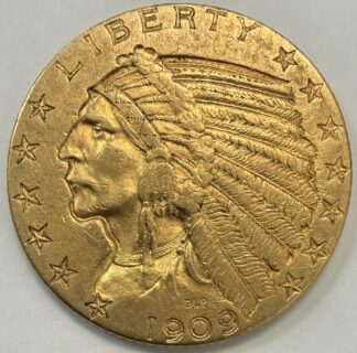 1909 $5 Gold Liberty Half Eagle AU