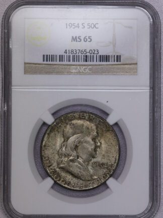 Auction- 1954 S MS65 Franklin Half Dollar NGC Toned