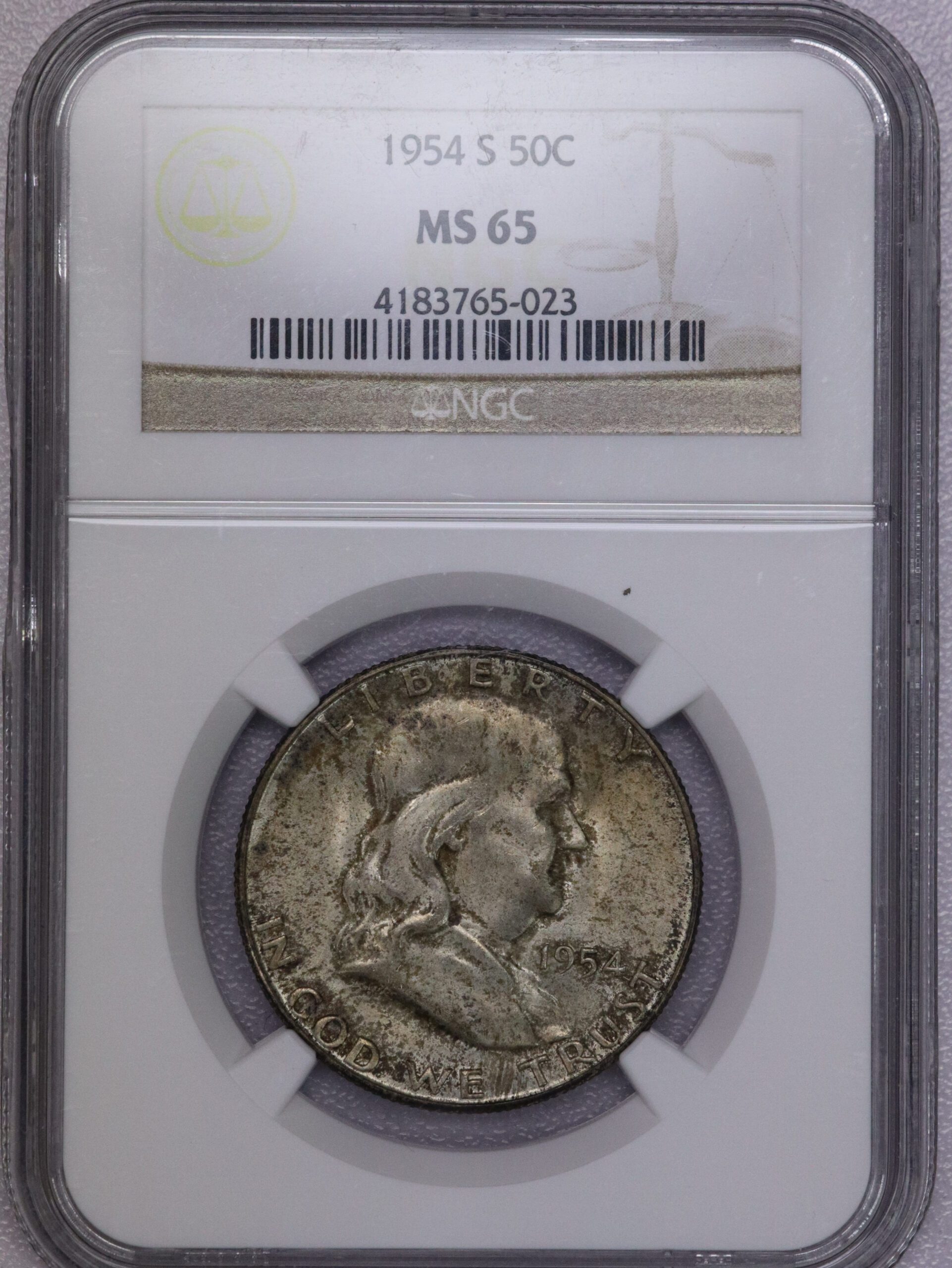 Auction- 1954 S MS65 Franklin Half Dollar NGC Toned