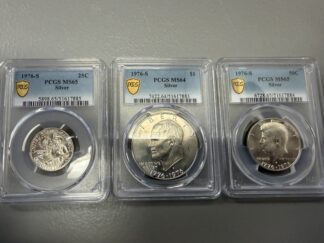 1976: Silver PCGS Certified Quarter, Half, Dollar Group, MS65 Qtr/Half; MS64 Type I Ike